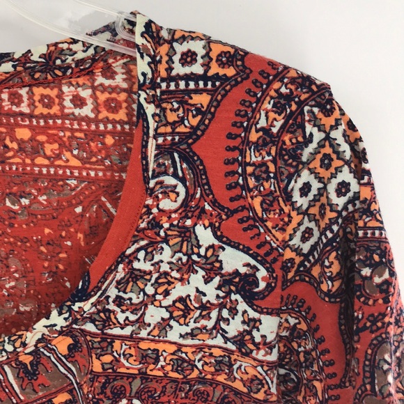 Lucky Brand Los Angeles, CA Orange Print Top Artsy Size Large Boho - Picture 3 of 10